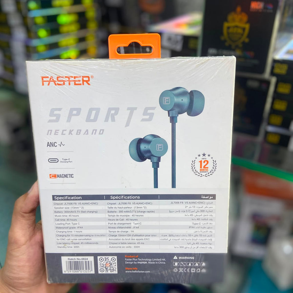 Faster TG-340 Sports Neckband ANC+ENC | 45H Battery Pakistan
