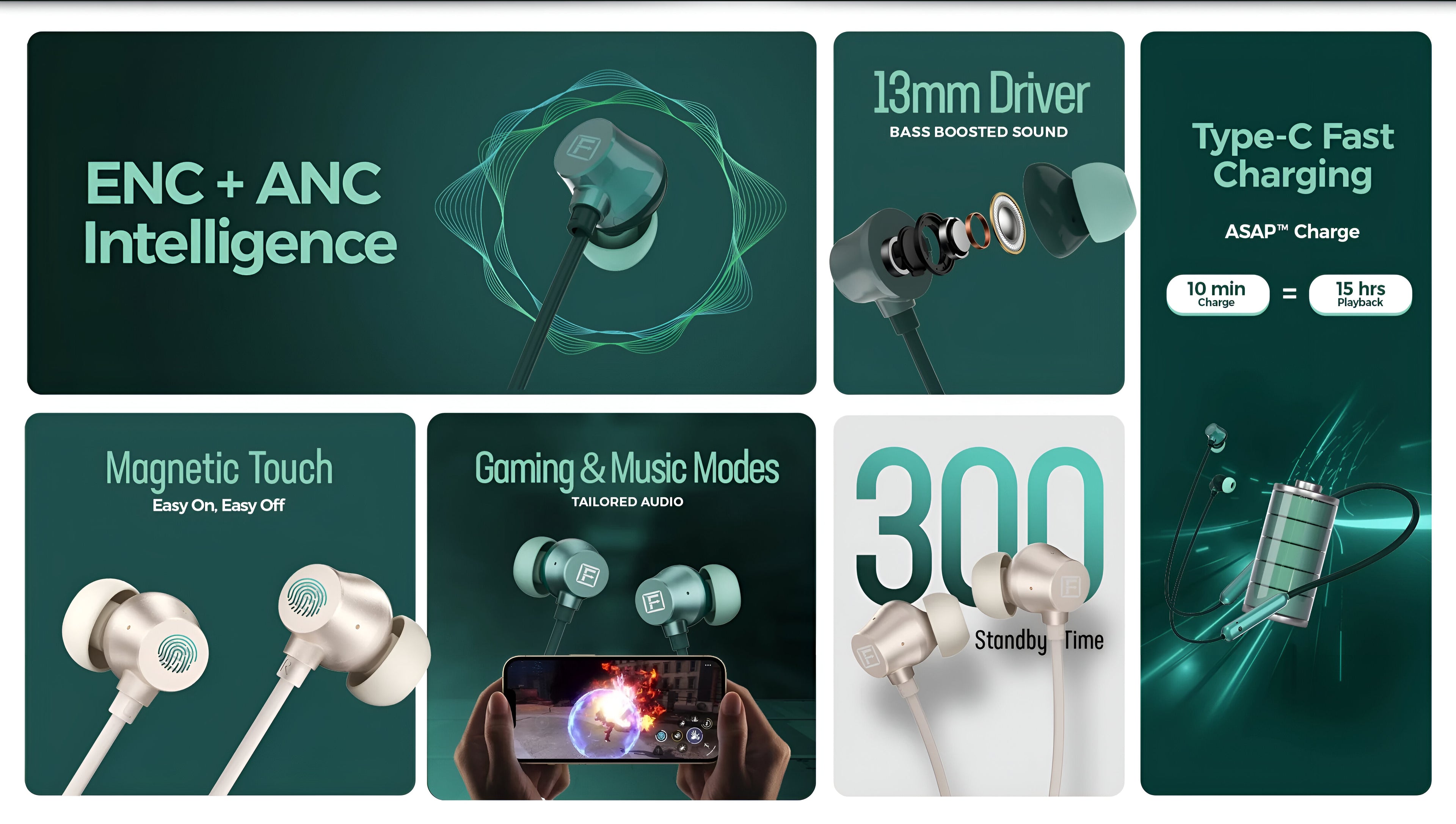 Faster TG-340 Sports Neckband ANC+ENC | 45H Battery Pakistan